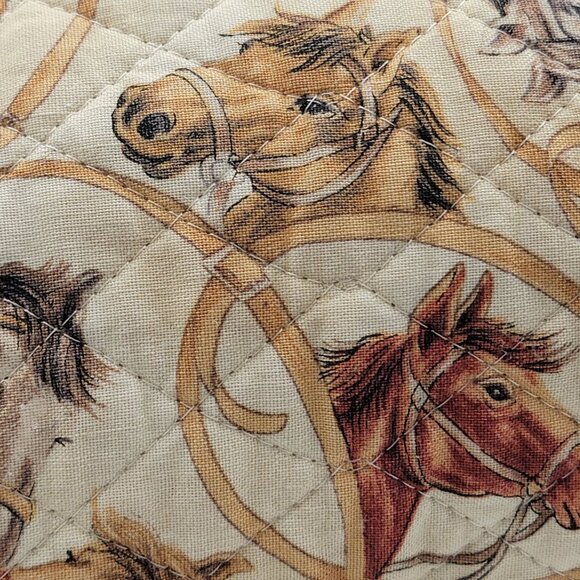 Vtg Quilted Horse Print Tote Bag With Reversible Interior Red Rope Pattern - Picture 13 of 16